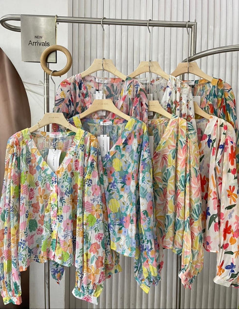 Summer Floral Print Loose V-Neck Tops